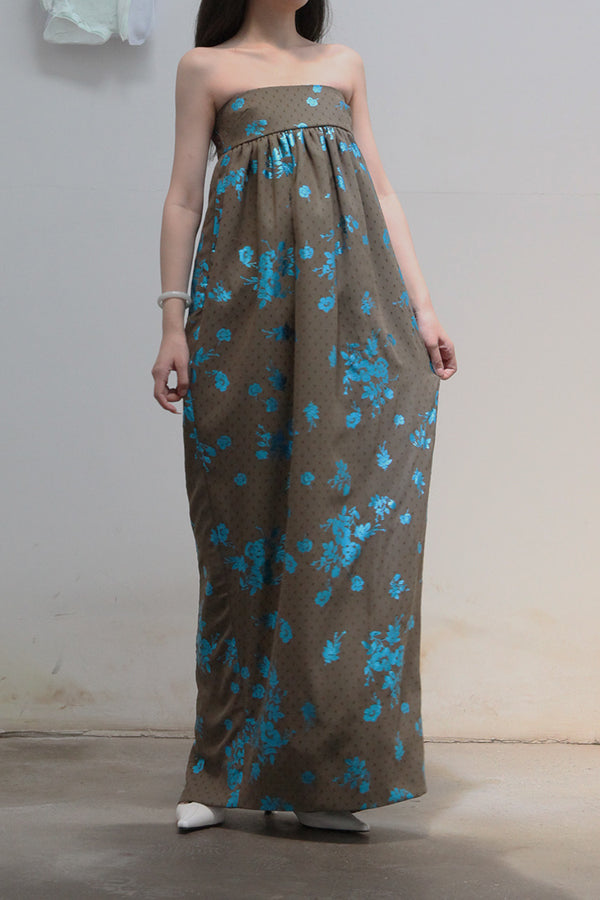 MING MA bronzing print tube top flower bud dress AW21-DR18-GNPP PMM4